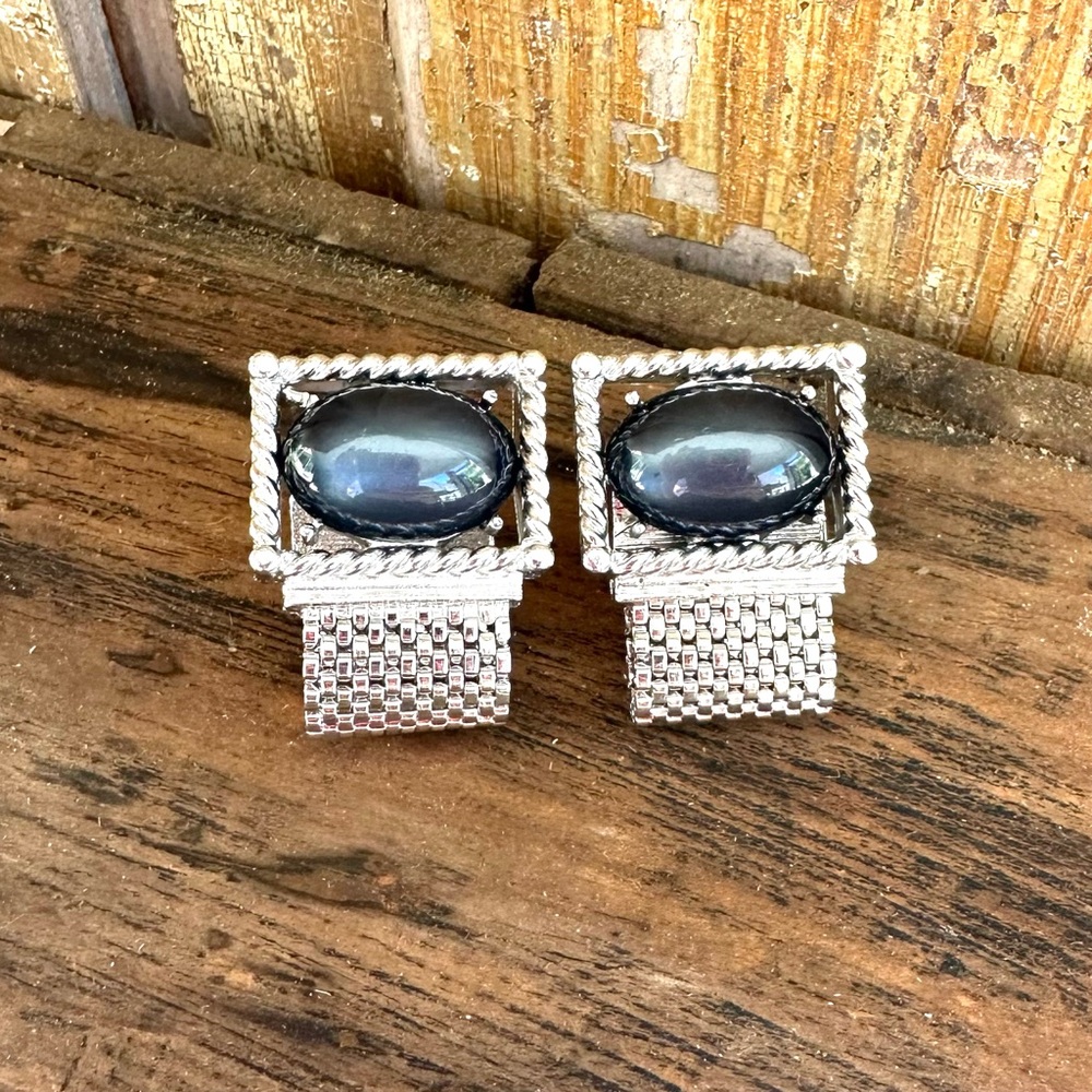 Vintage SWANK Cuff Links Silver Moonglow Lucite 1960s MCM